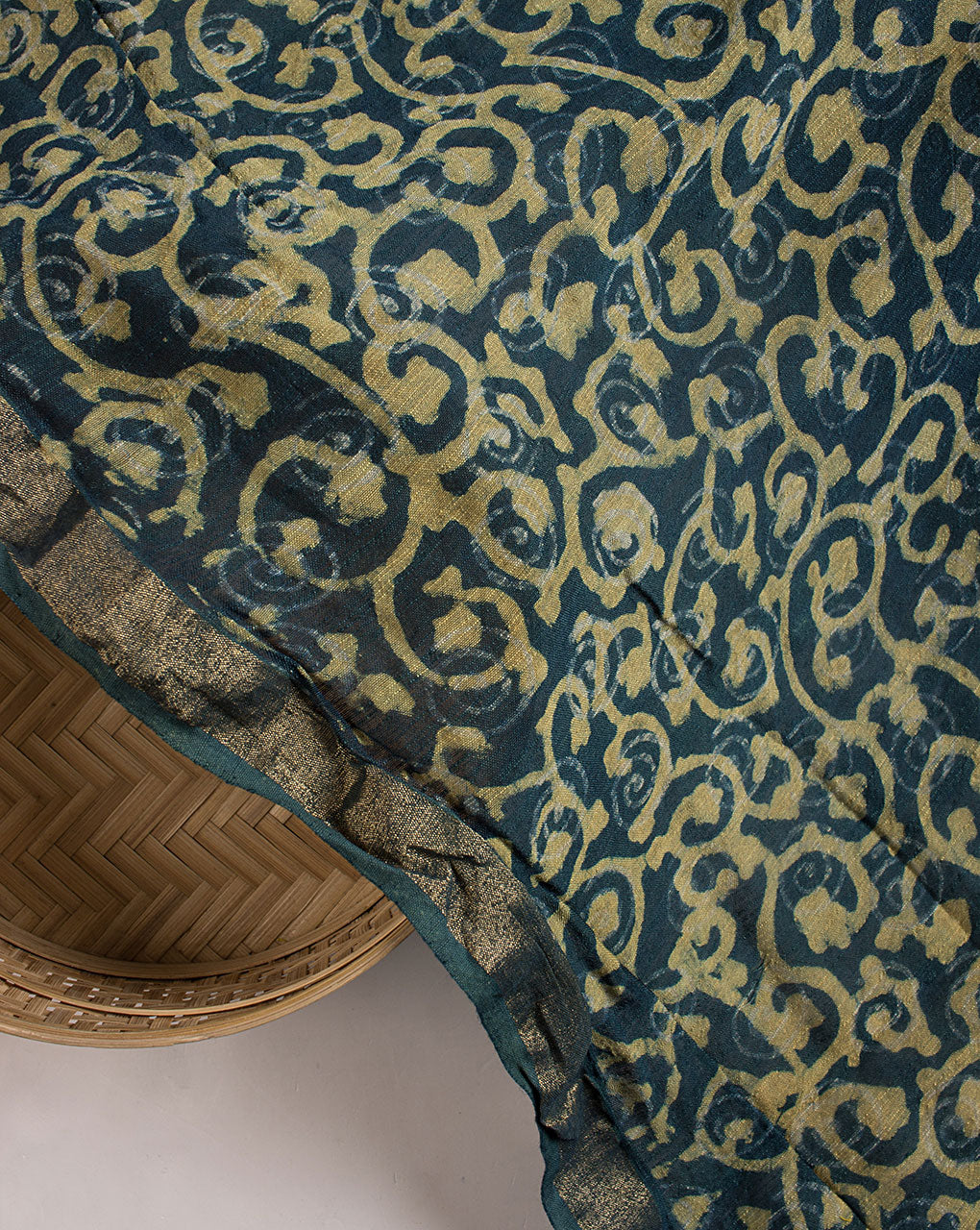 Akola Hand Block Mercerized Slub Chanderi Fabric - Fabriclore.com