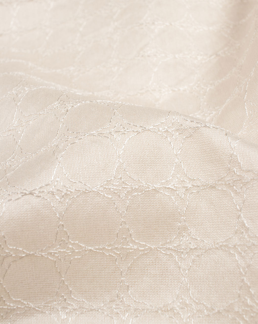 Off-White Embroidered Dyeable Mercerized Chanderi Fabric - Fabriclore.com