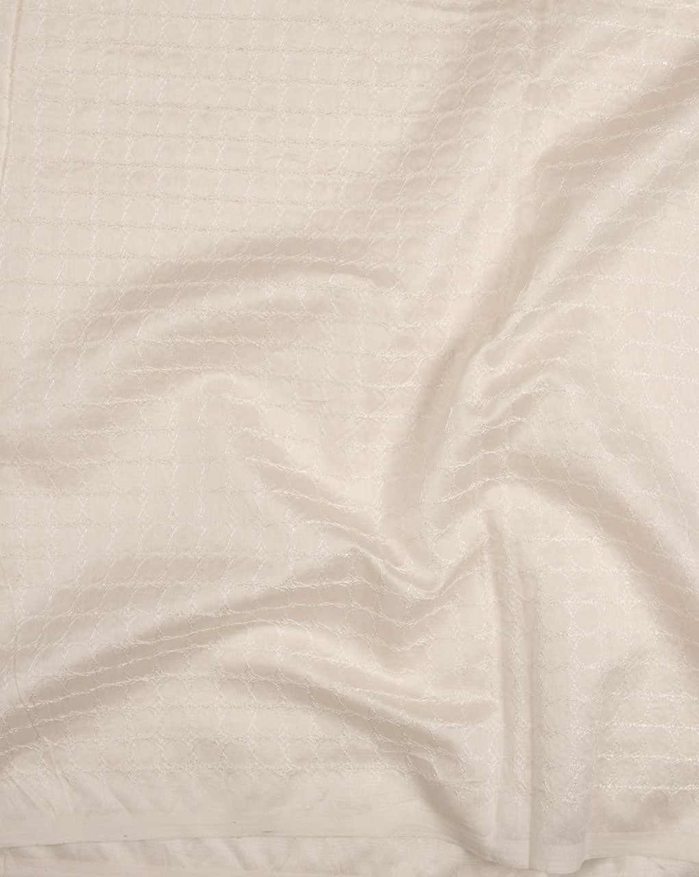 Off-White Embroidered Dyeable Mercerized Chanderi Fabric - Fabriclore.com