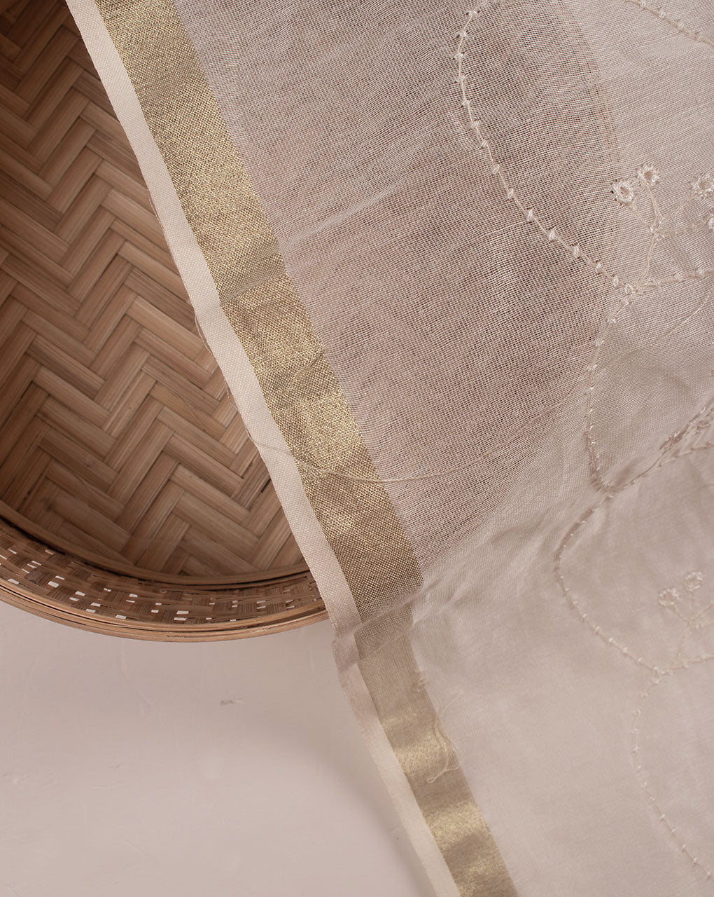 Embroidered Zari Border Mercerized Chanderi Fabric - Fabriclore.com