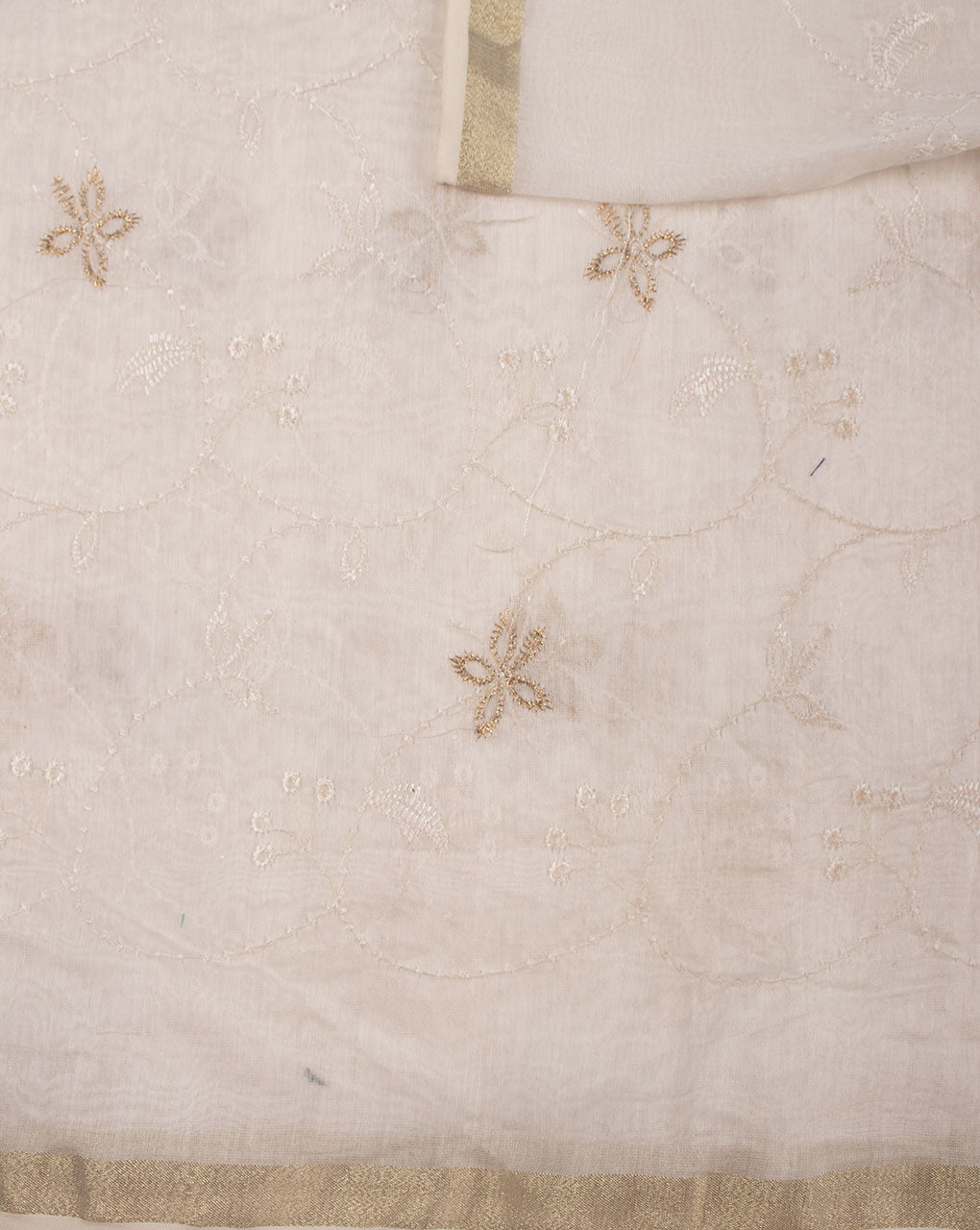 Embroidered Zari Border Mercerized Chanderi Fabric - Fabriclore.com