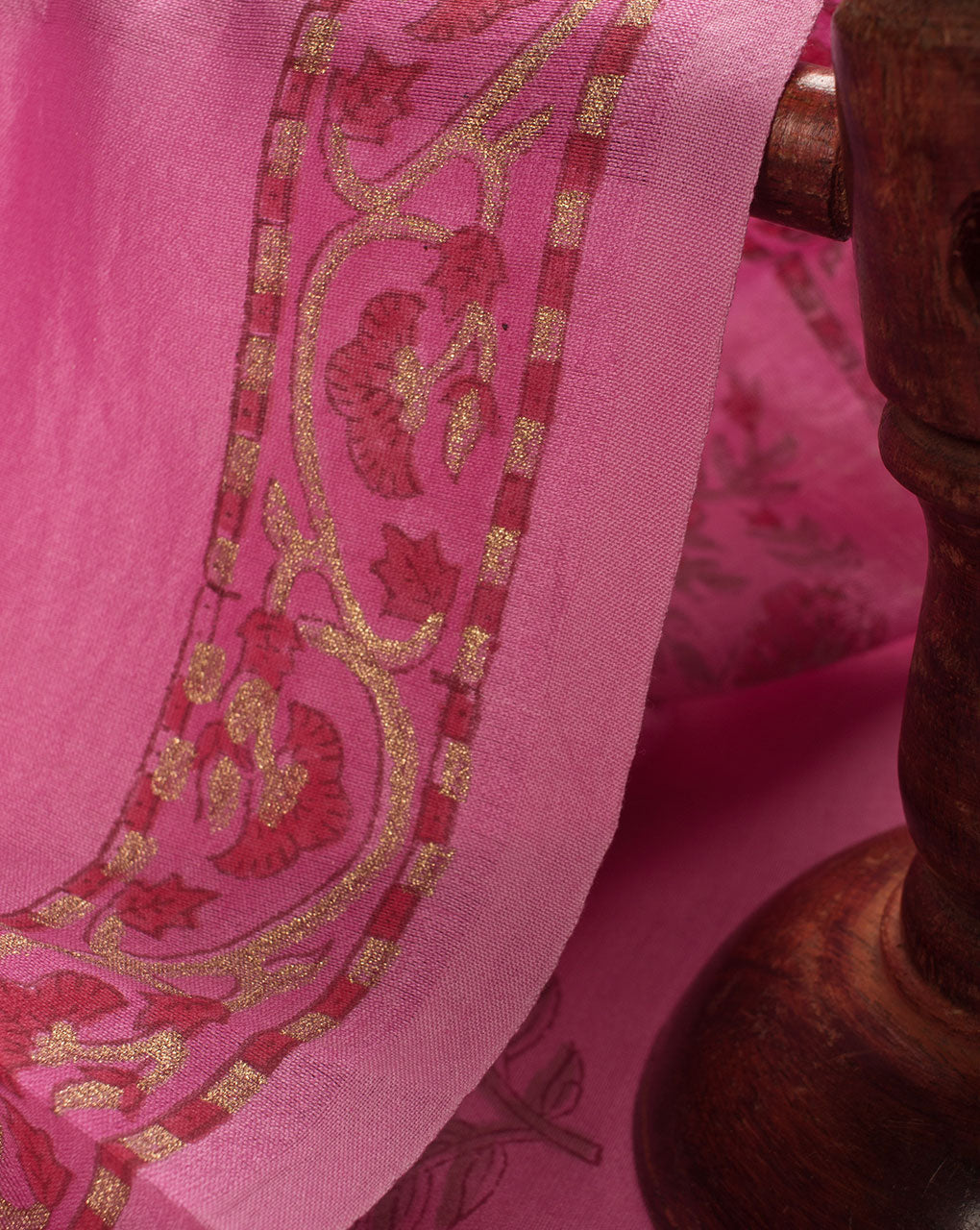 Mughal Foil Hand Block Mercerized Chanderi Fabric - Fabriclore.com