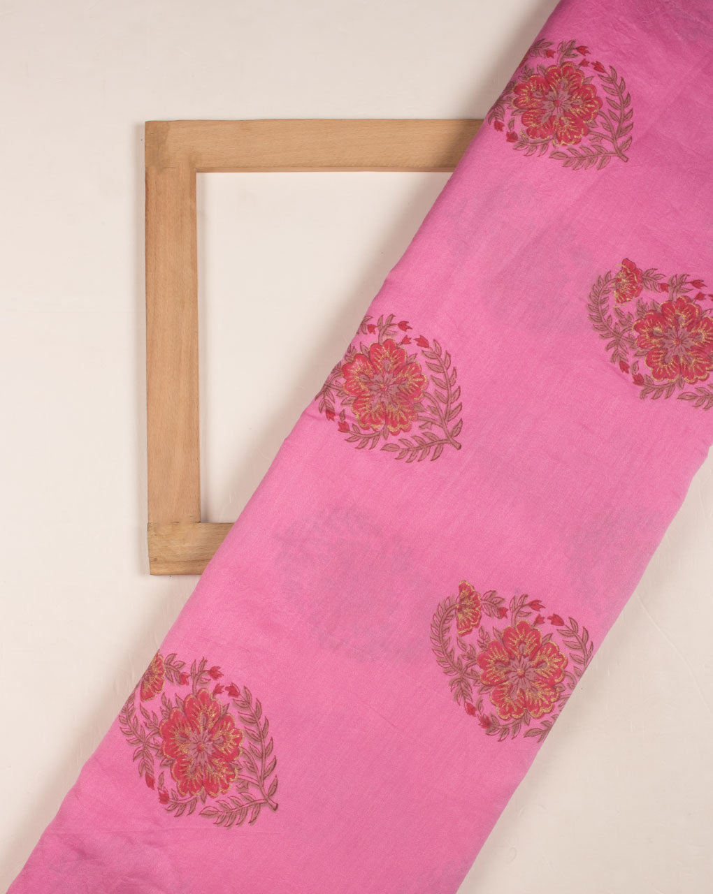Mughal Foil Hand Block Mercerized Chanderi Fabric - Fabriclore.com