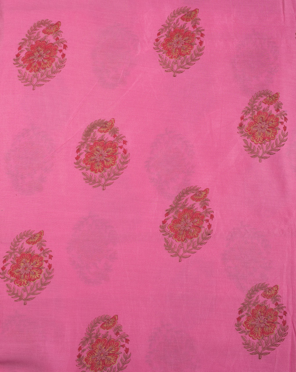 Mughal Foil Hand Block Mercerized Chanderi Fabric - Fabriclore.com