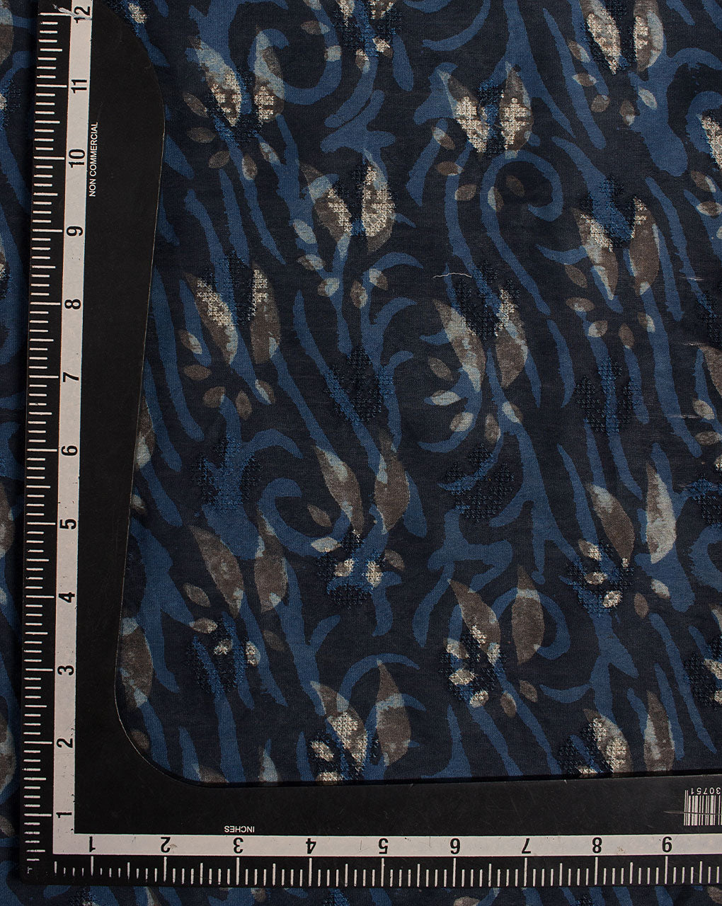 Indigo Hand Block Embroidered Mercerized Chanderi Fabric