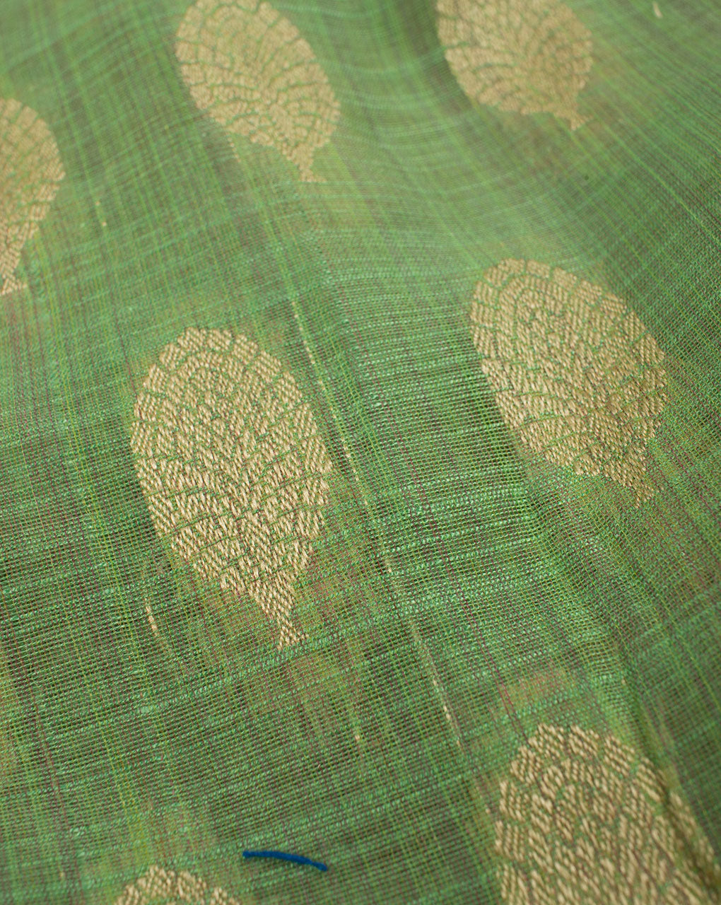 Sea Green Gold Booti Pattern Woven Jacquard Chanderi Fabric - Fabriclore.com