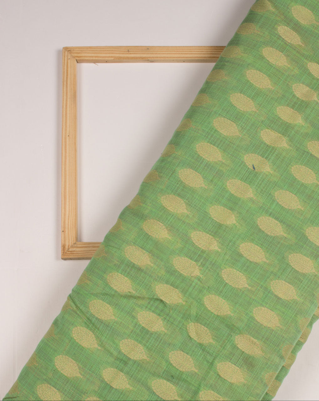 Sea Green Gold Booti Pattern Woven Jacquard Chanderi Fabric - Fabriclore.com