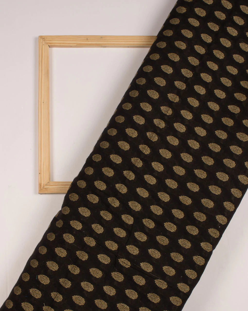 Black Beige Booti Pattern Woven Jacquard Chanderi Fabric - Fabriclore.com