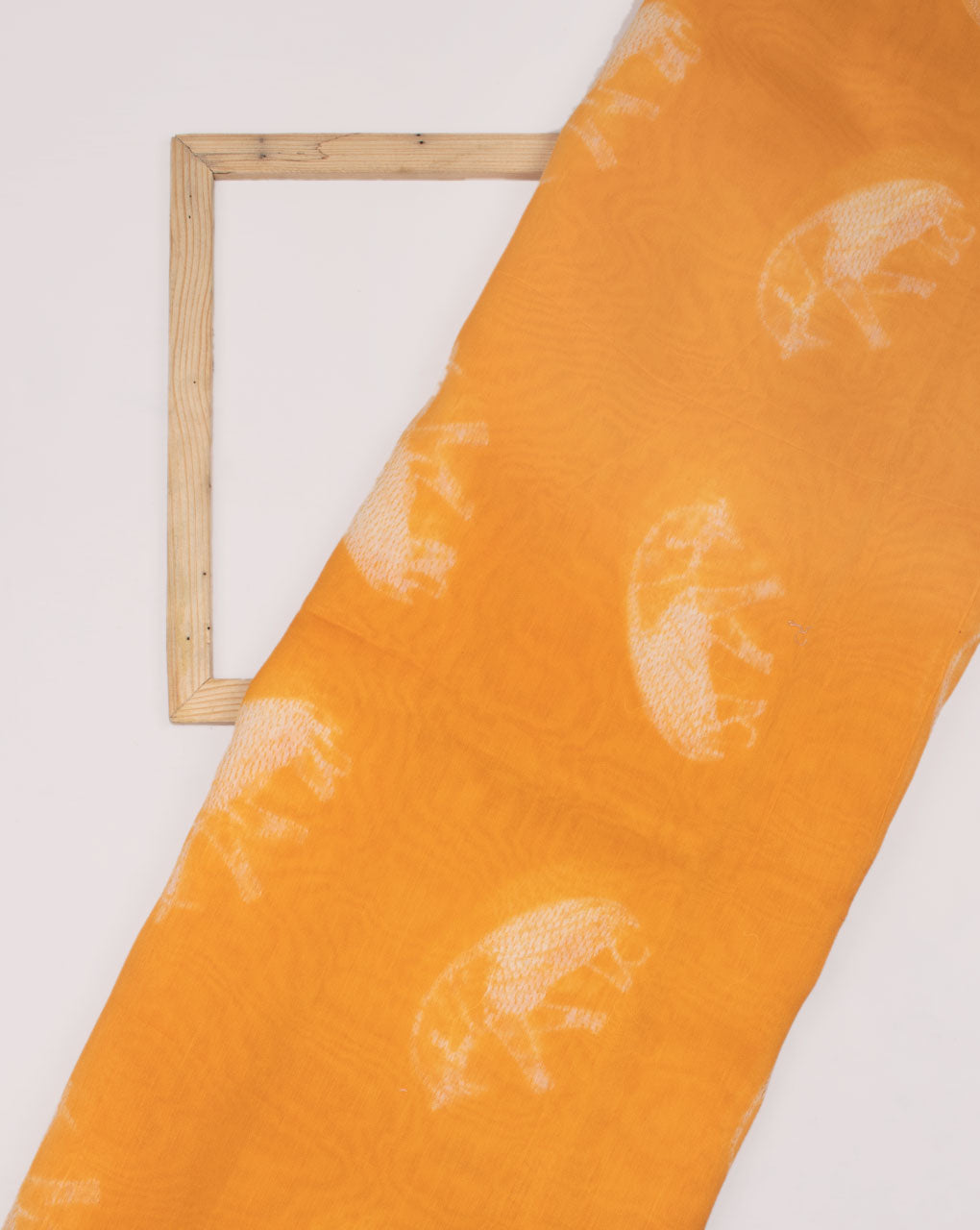 Yellow & White Creature Print Hand Block Shibori Chanderi Fabric - Fabriclore.com