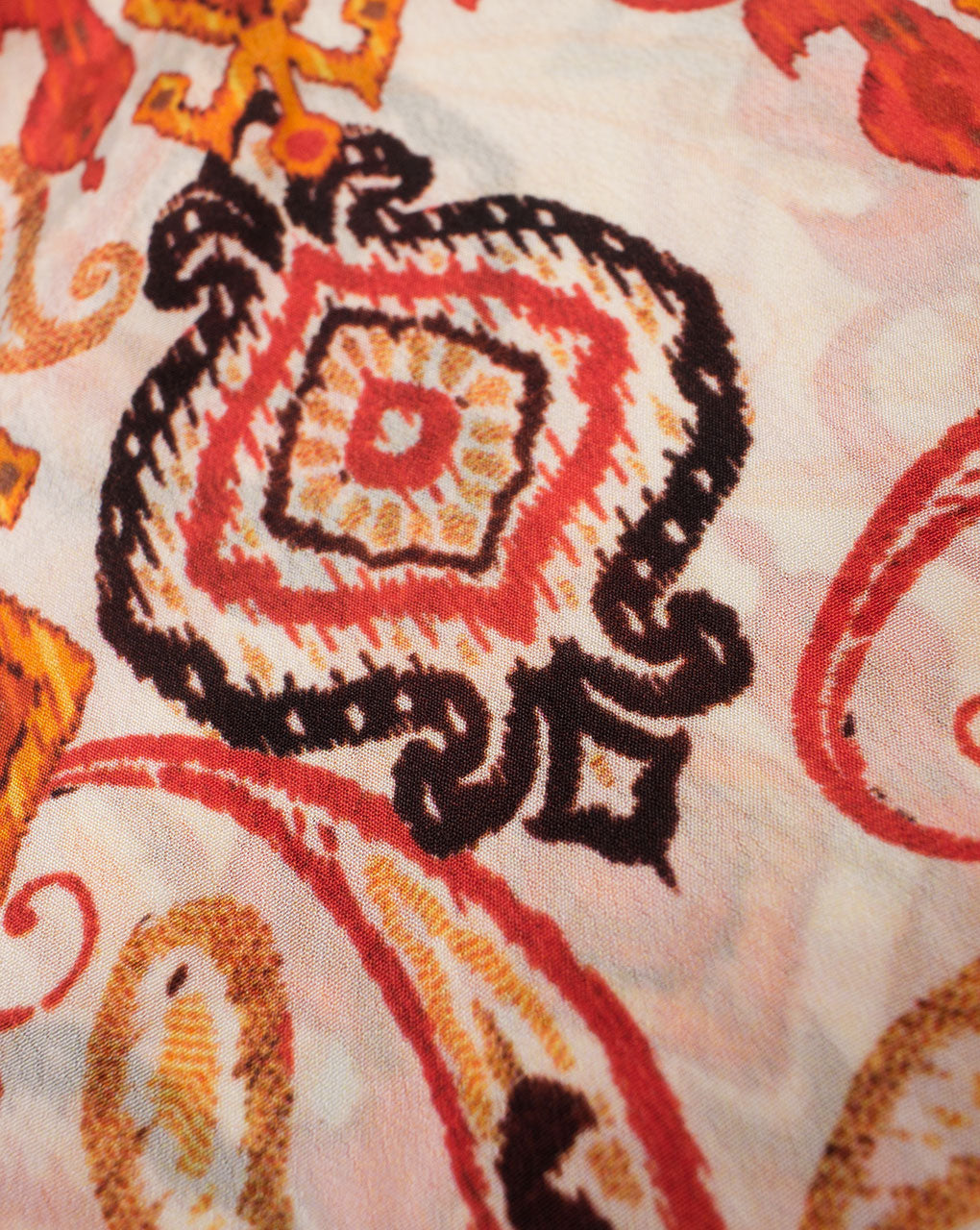White Red Paisley Pattern Digital Print Viscose Crepe Fabric - Fabriclore.com