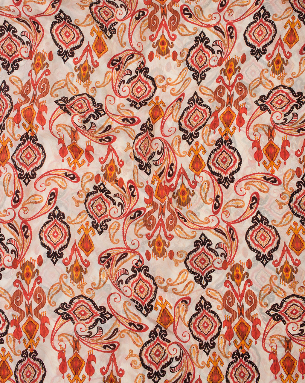 White Red Paisley Pattern Digital Print Viscose Crepe Fabric - Fabriclore.com