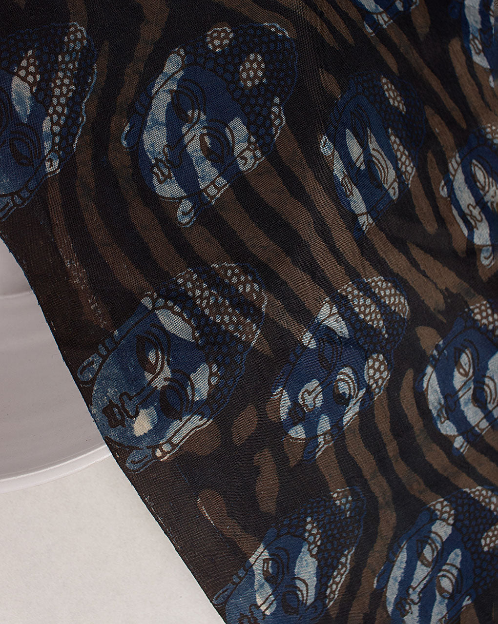 Indigo Hand Block Cotton Silk Fabric
