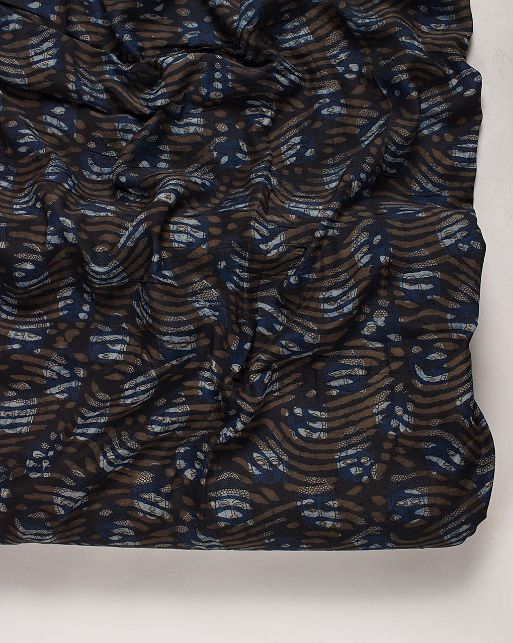 Indigo Hand Block Cotton Silk Fabric