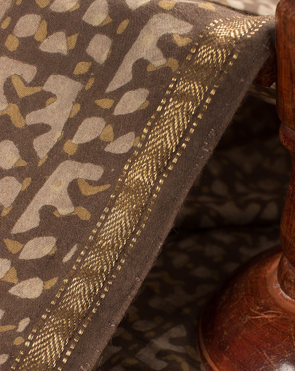 Akola Hand Block Zari Border Mercerized Cotton Fabric - Fabriclore.com