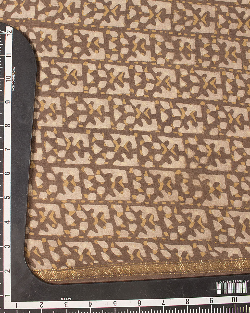 Akola Hand Block Zari Border Mercerized Cotton Fabric - Fabriclore.com