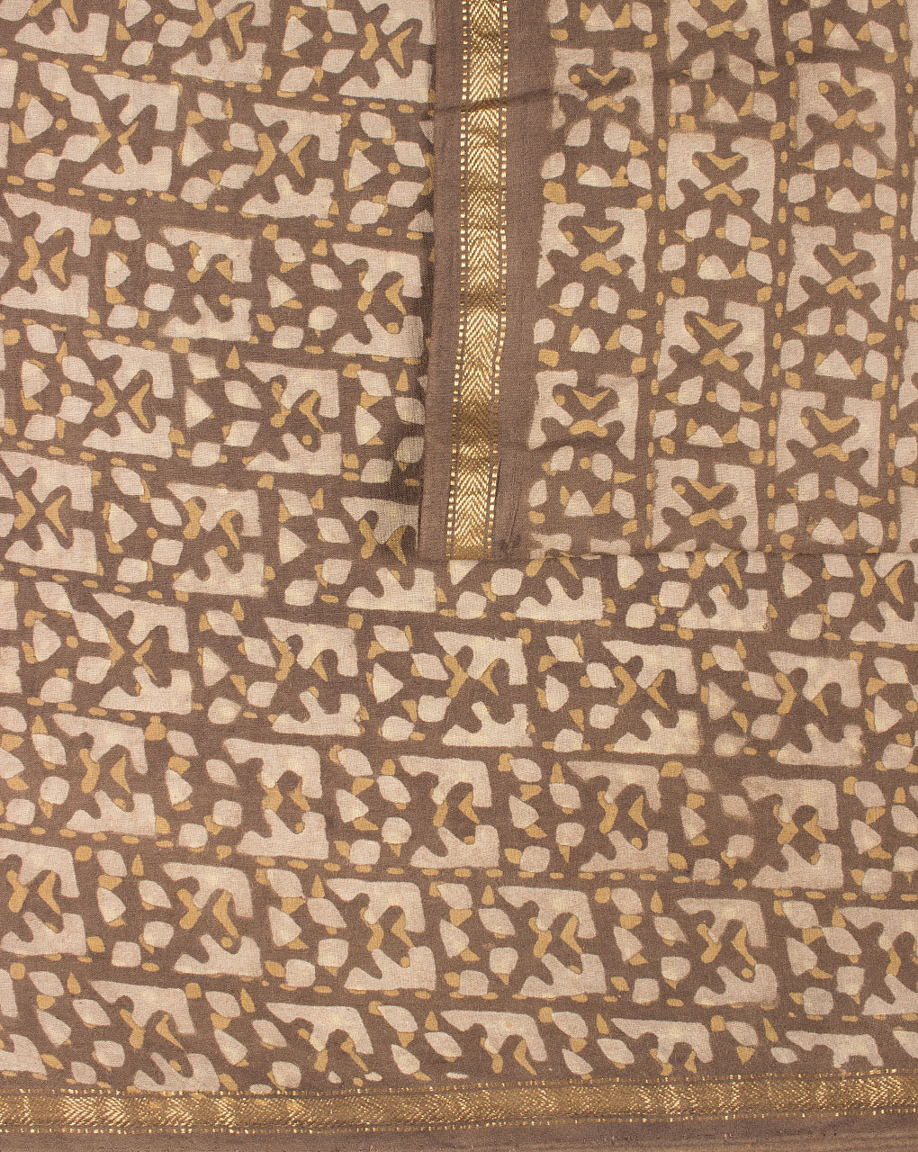 Akola Hand Block Zari Border Mercerized Cotton Fabric - Fabriclore.com