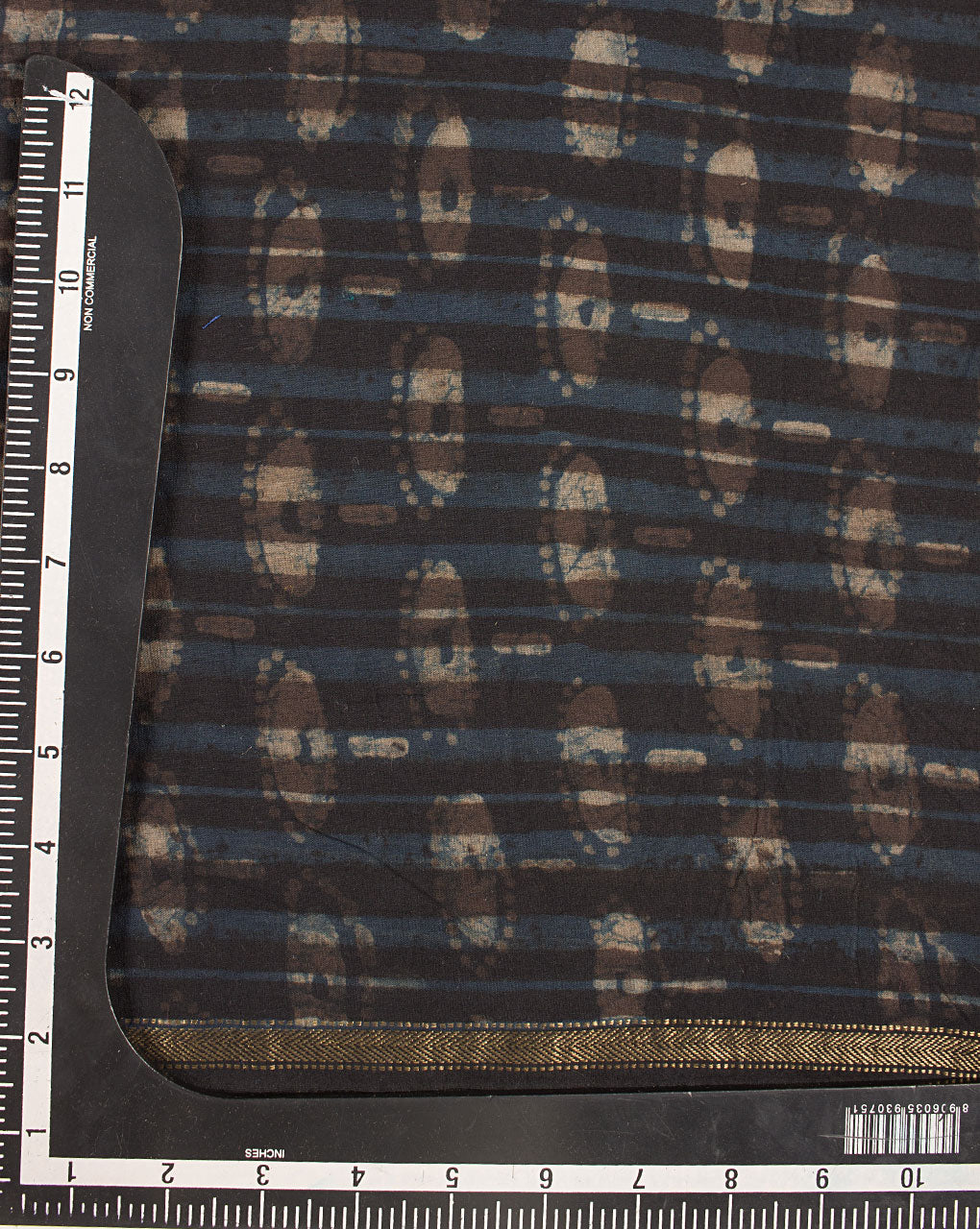 Akola Hand Block Zari Border Mercerized Cotton Fabric - Fabriclore.com