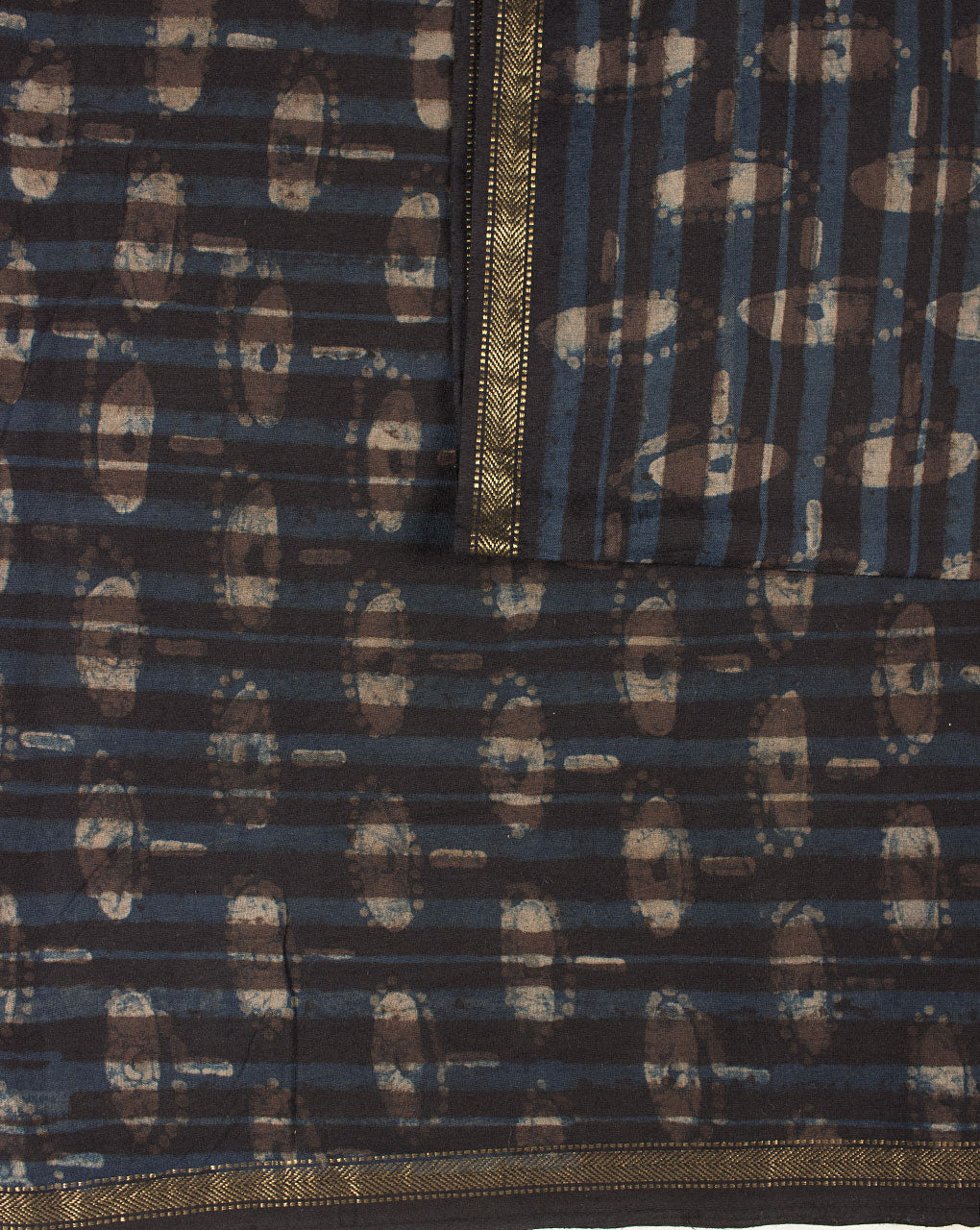 Akola Hand Block Zari Border Mercerized Cotton Fabric - Fabriclore.com