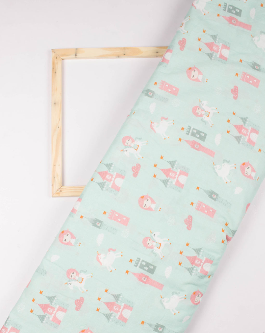 Turquoise White Objects Kids Digital Print Cotton Fabric - Fabriclore.com