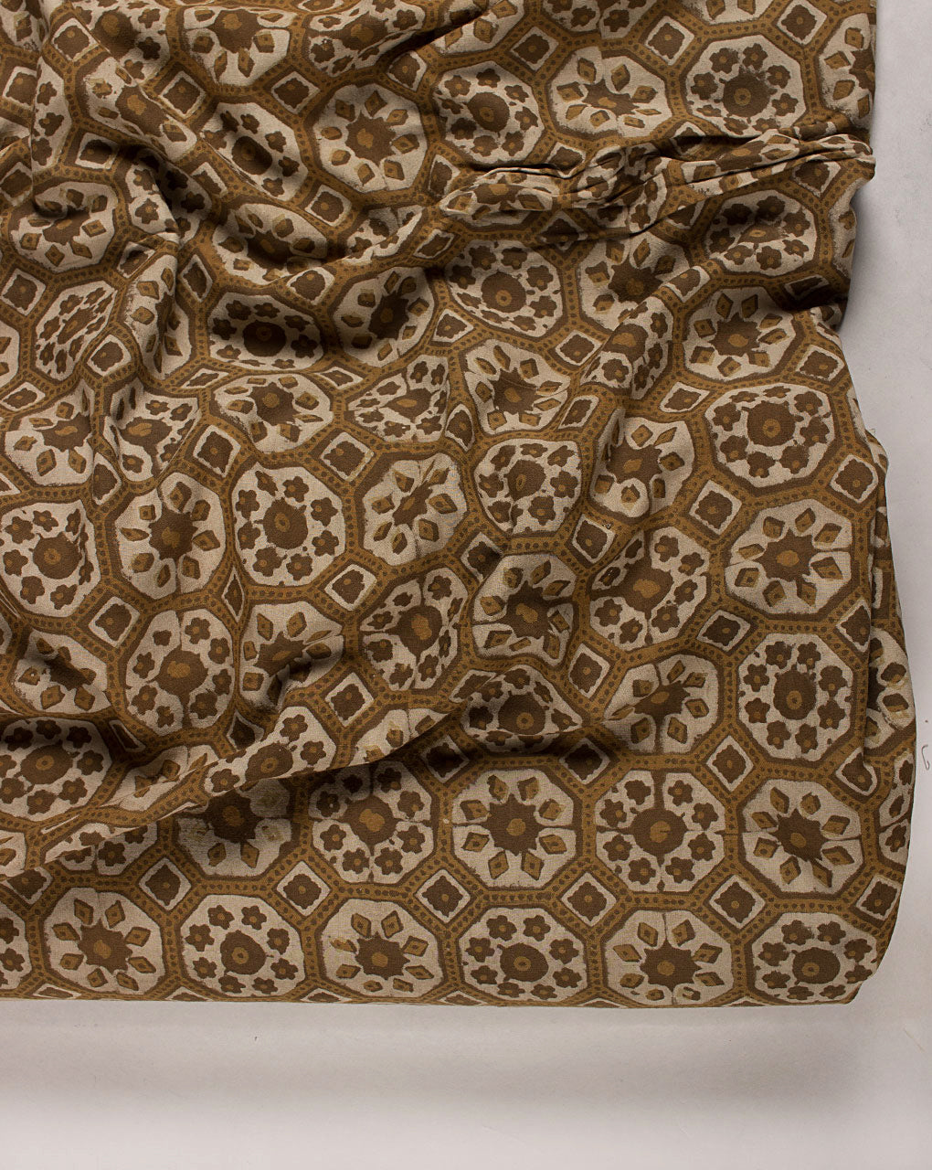 Traditional Akola Hand Block Zari Border Mercerized Cotton Fabric