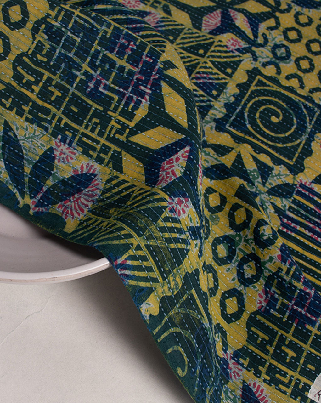 ( Pre Cut 70 CM ) Hand Block Kantha Cotton Fabric