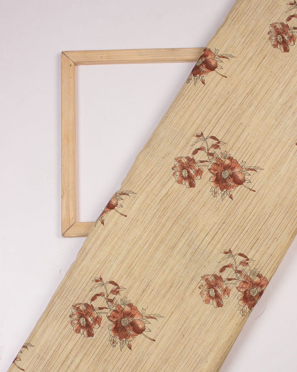 Beige Red Floral Woven Loom Textured Foil Screen Print Cotton Fabric - Fabriclore.com