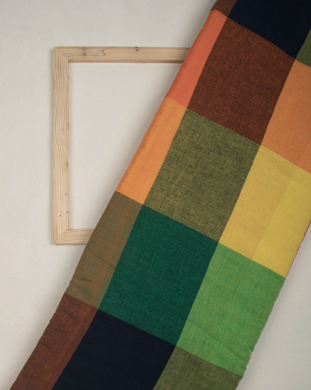 Multi-Color Checks Washed Loom Textured Cotton Fabric ( Width 48 Inch ) - Fabriclore.com