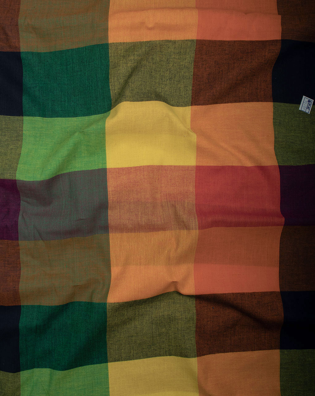 Multi-Color Checks Washed Loom Textured Cotton Fabric ( Width 48 Inch ) - Fabriclore.com