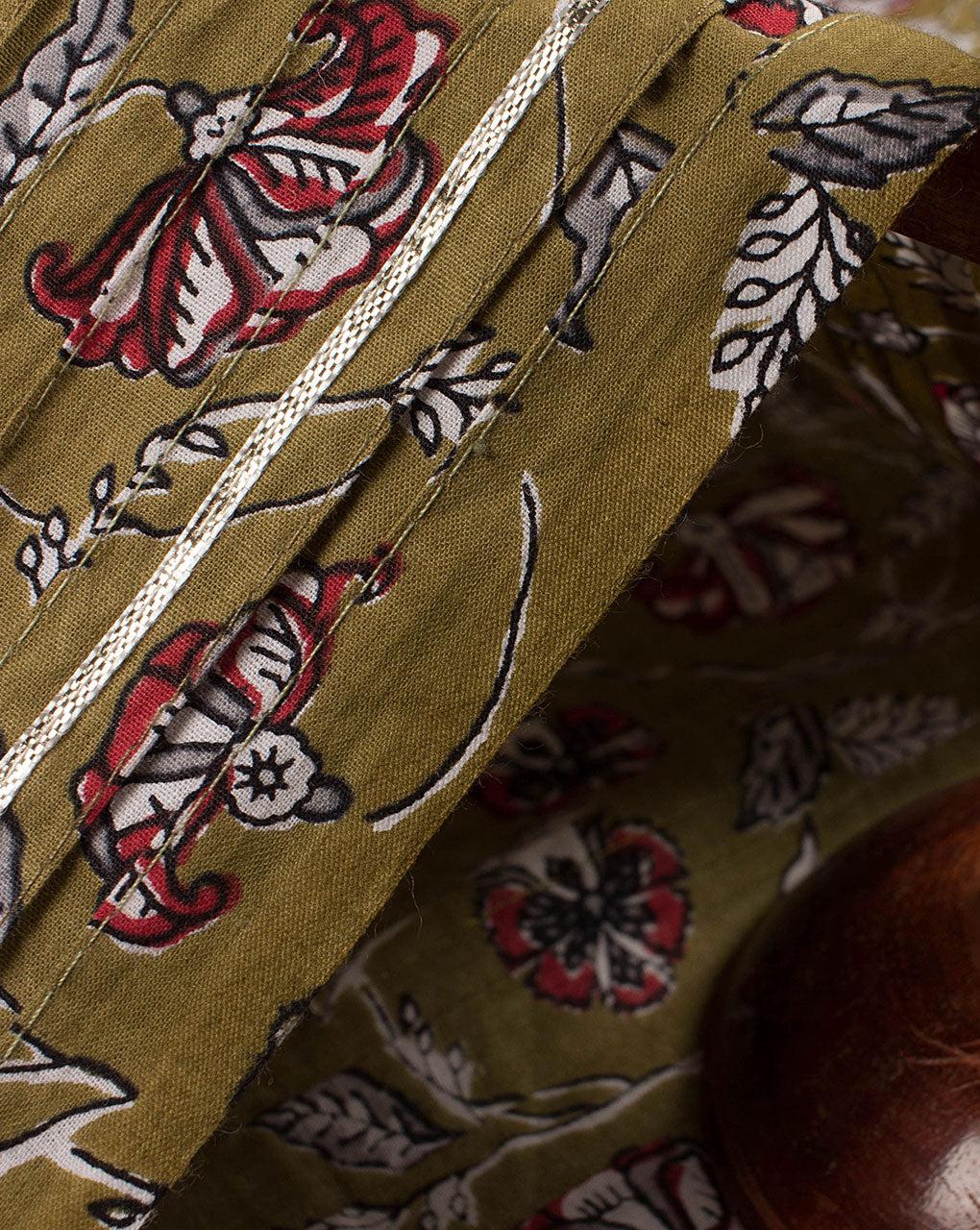 Hand Block Gota Patti Pin-Tucks Cotton Fabric ( Width 38 Inch ) - Fabriclore.com