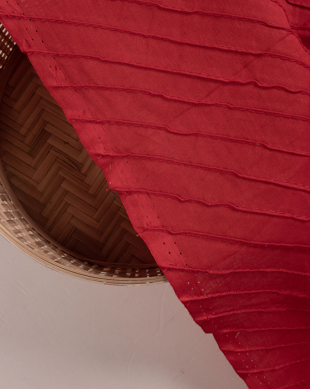 Red Pin-Tucks Cotton Fabric ( Width 40 Inch ) - Fabriclore.com