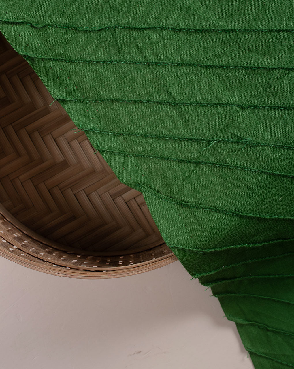 Green Pin-Tucks Cotton Fabric ( Width 40 Inch ) - Fabriclore.com