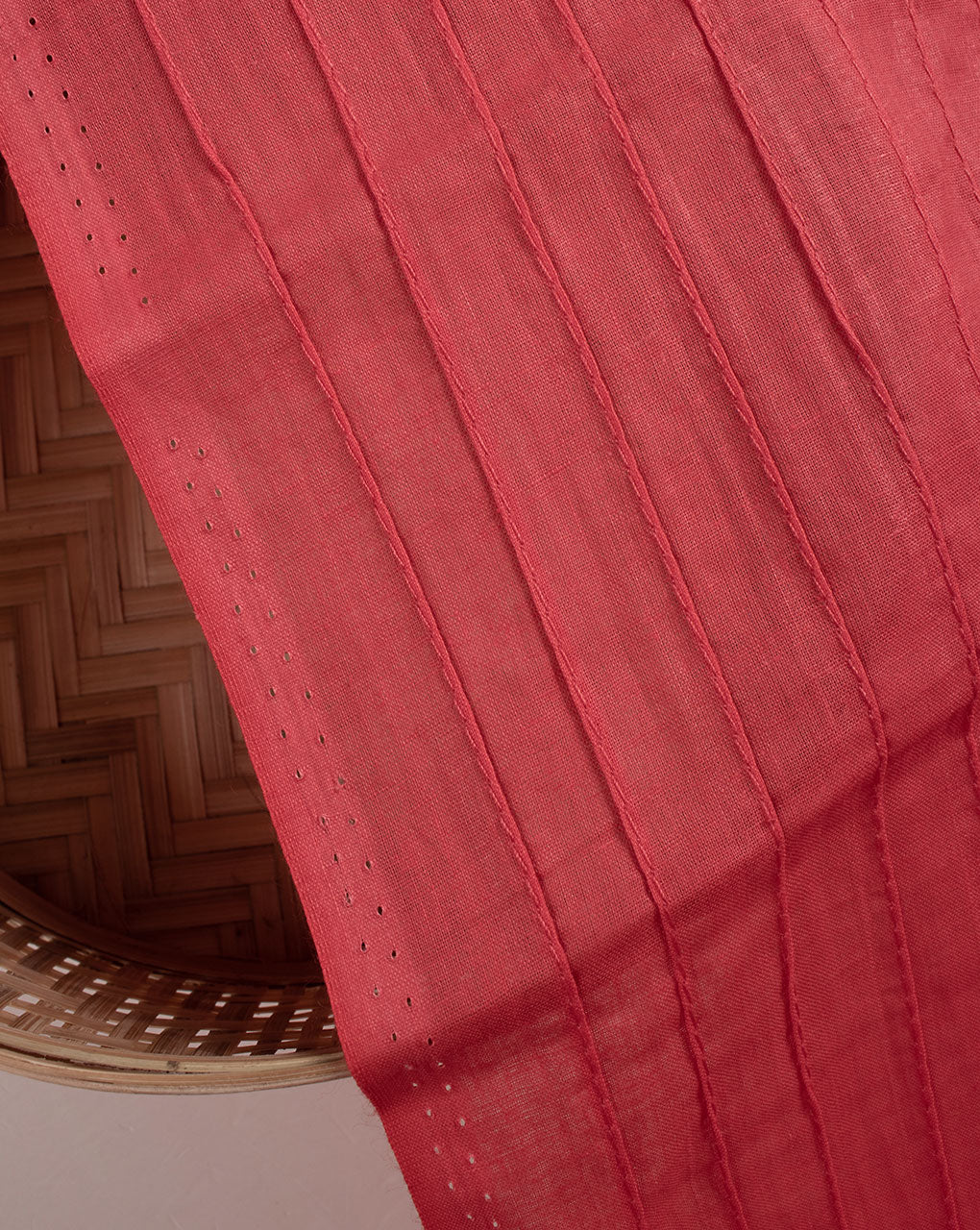 Salmon Pin-Tucks Cotton Fabric ( Width 36 Inch ) - Fabriclore.com