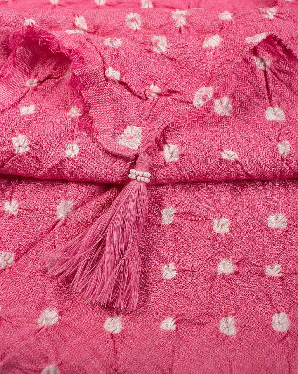 Pink Geometric Bandhani Dobby Rayon Dupatta - Fabriclore.com