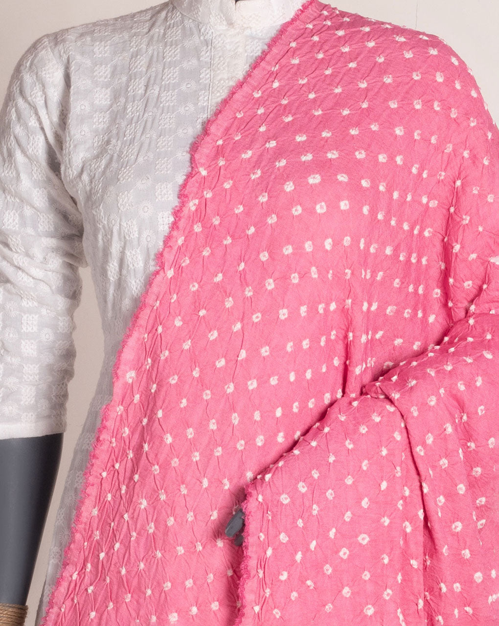 Pink Geometric Bandhani Dobby Rayon Dupatta - Fabriclore.com