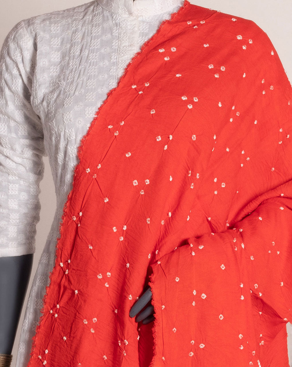 Orange Geometric Bandhani Dobby Rayon Dupatta - Fabriclore.com
