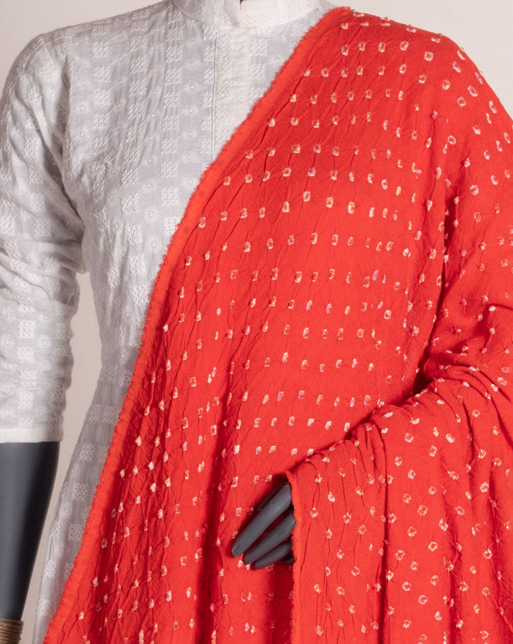 Orange Geometric Bandhani Dobby Rayon Dupatta - Fabriclore.com