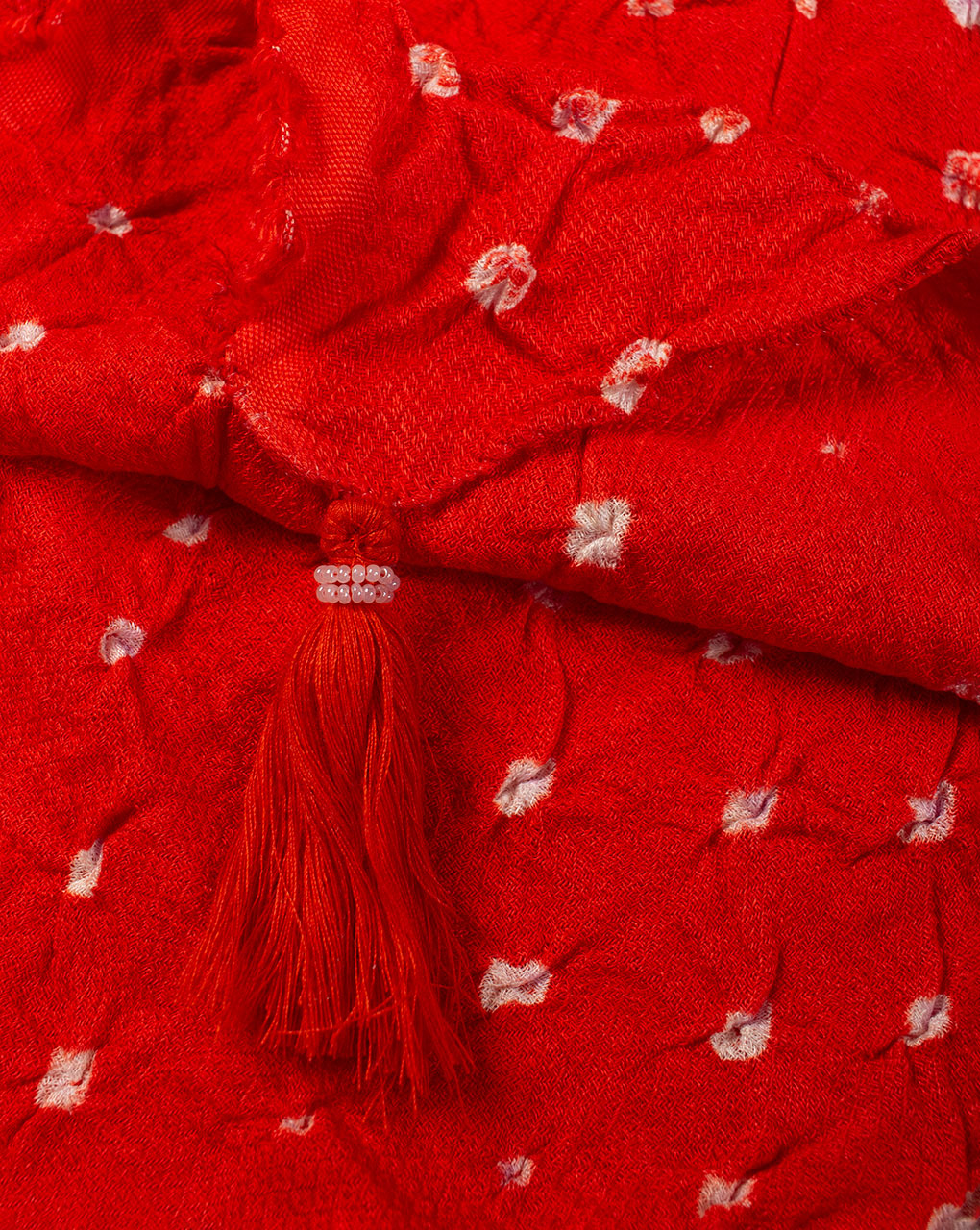 Orange Geometric Bandhani Dobby Rayon Dupatta - Fabriclore.com