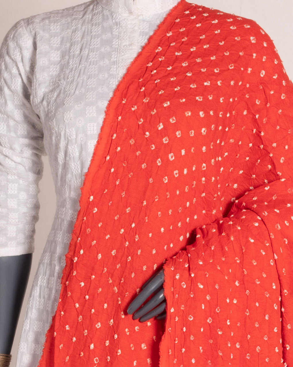 Orange Geometric Bandhani Dobby Rayon Dupatta - Fabriclore.com