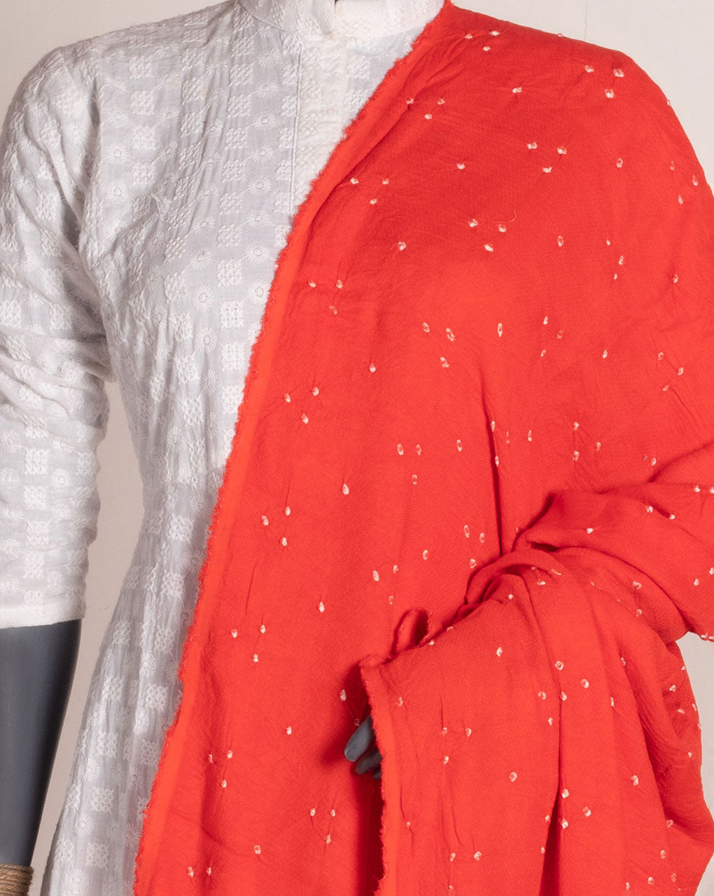 Orange Geometric Bandhani Dobby Rayon Dupatta - Fabriclore.com