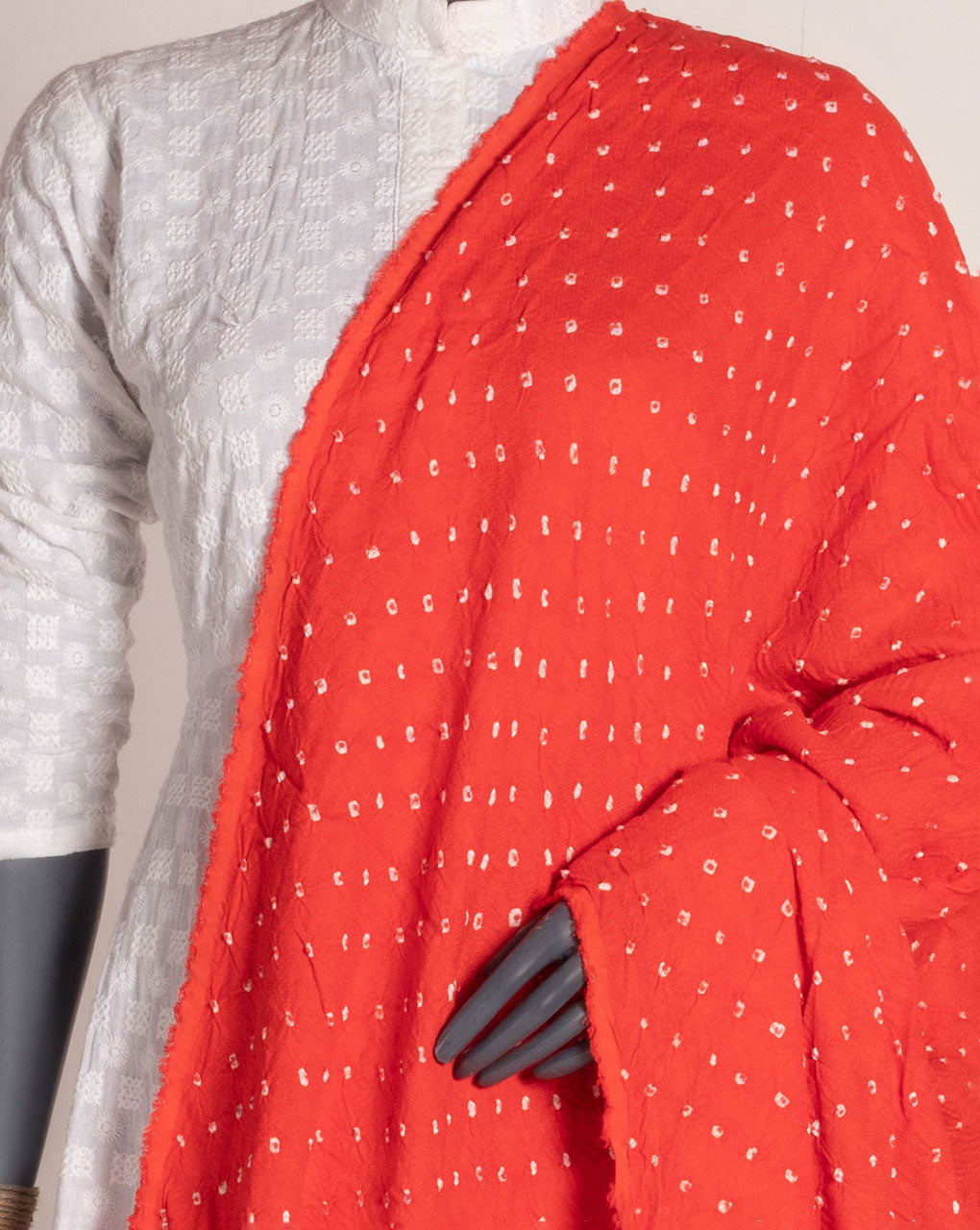 Orange Geometric Bandhani Dobby Rayon Dupatta - Fabriclore.com