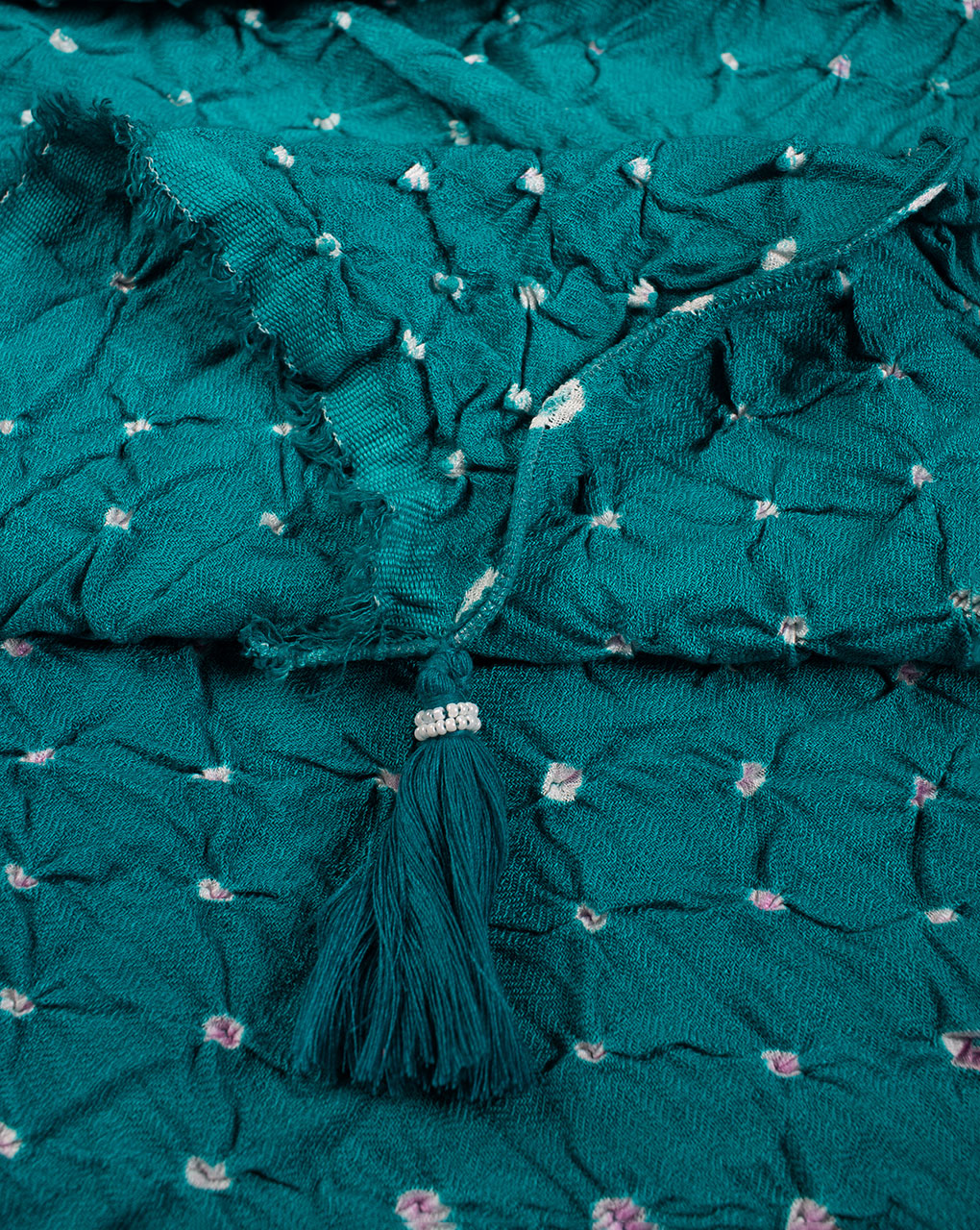 Green Geometric Bandhani Dobby Rayon Dupatta - Fabriclore.com