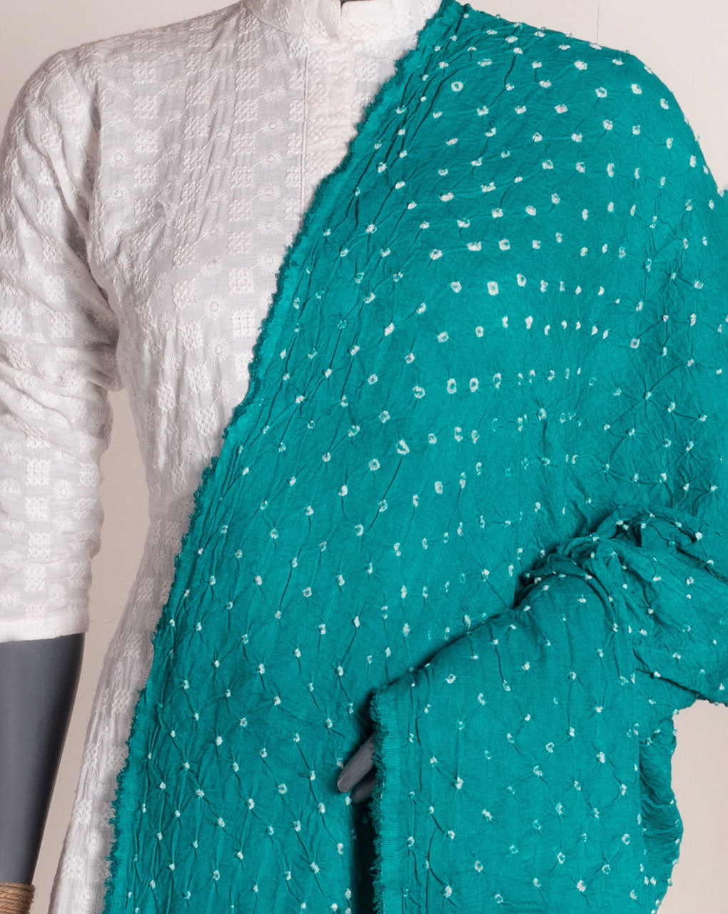 Green Geometric Bandhani Dobby Rayon Dupatta - Fabriclore.com