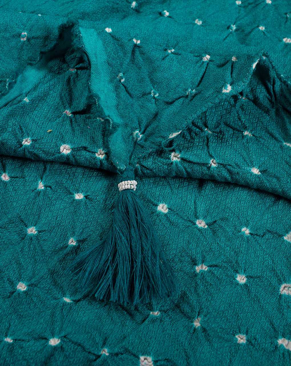 Green Geometric Bandhani Dobby Rayon Dupatta - Fabriclore.com