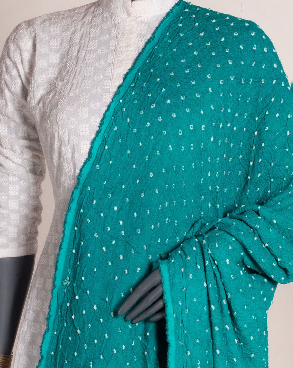 Green Geometric Bandhani Dobby Rayon Dupatta - Fabriclore.com