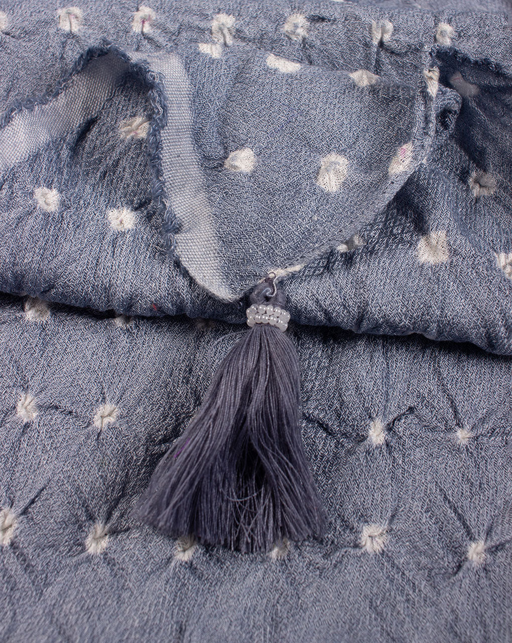 Grey Geometric Bandhani Dobby Rayon Dupatta - Fabriclore.com
