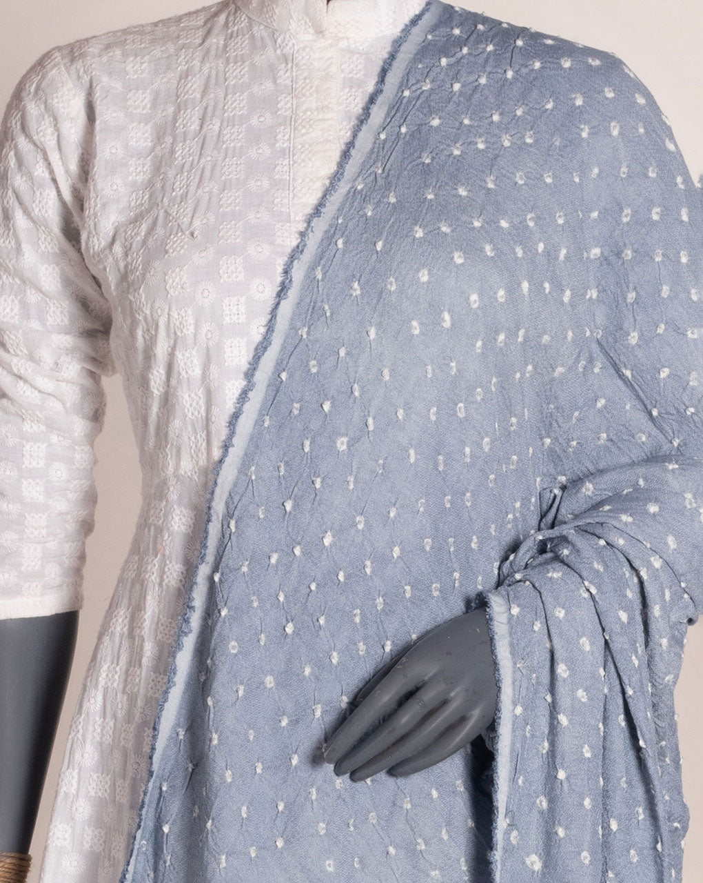 Grey Geometric Bandhani Dobby Rayon Dupatta - Fabriclore.com