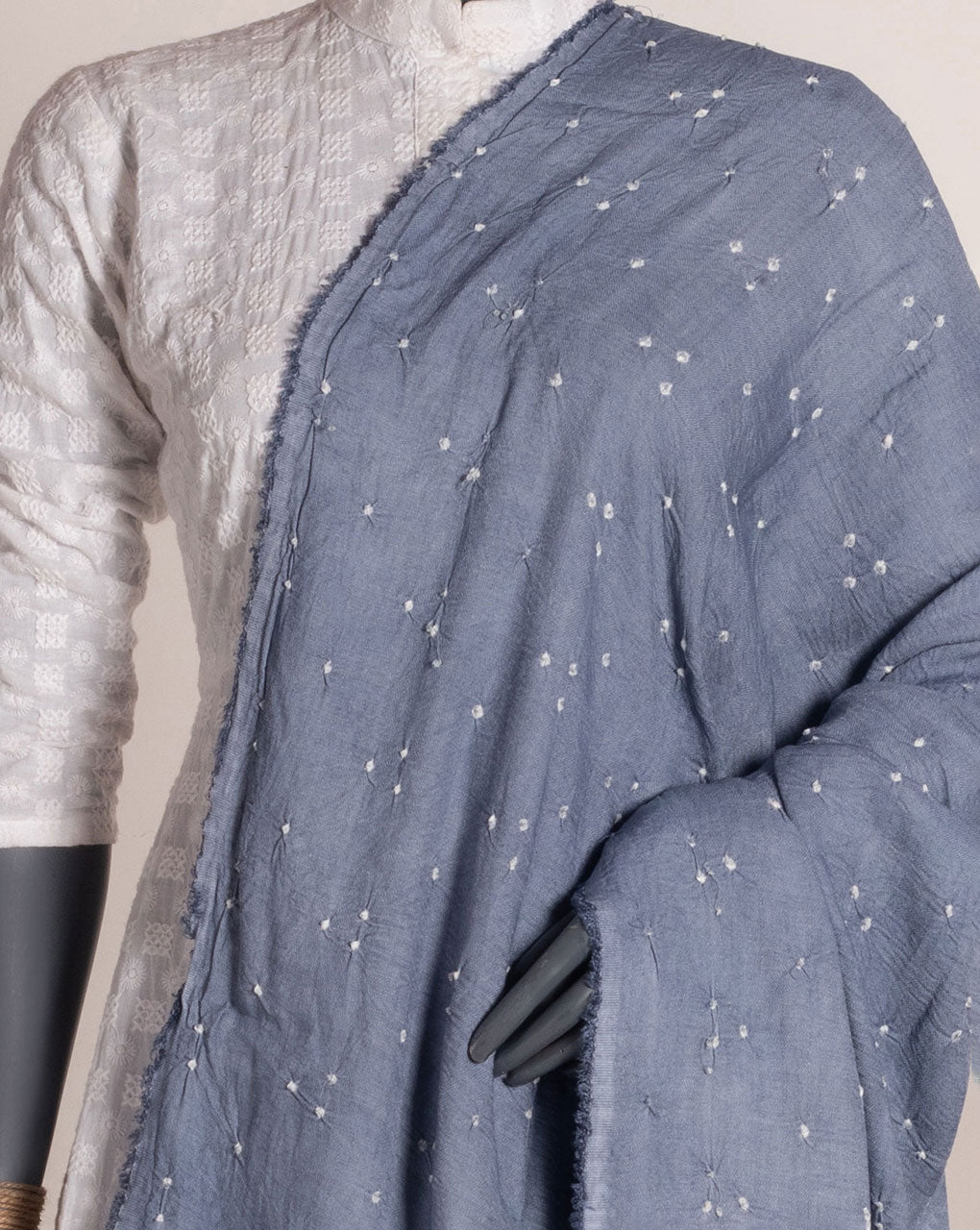 Grey Geometric Bandhani Dobby Rayon Dupatta - Fabriclore.com