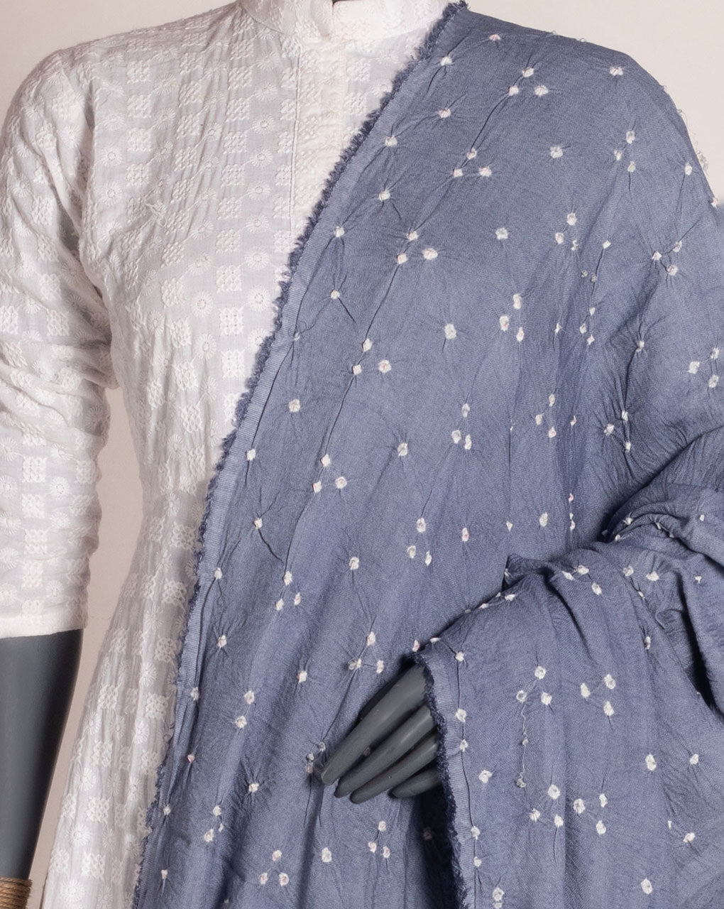 Grey Geometric Bandhani Dobby Rayon Dupatta - Fabriclore.com