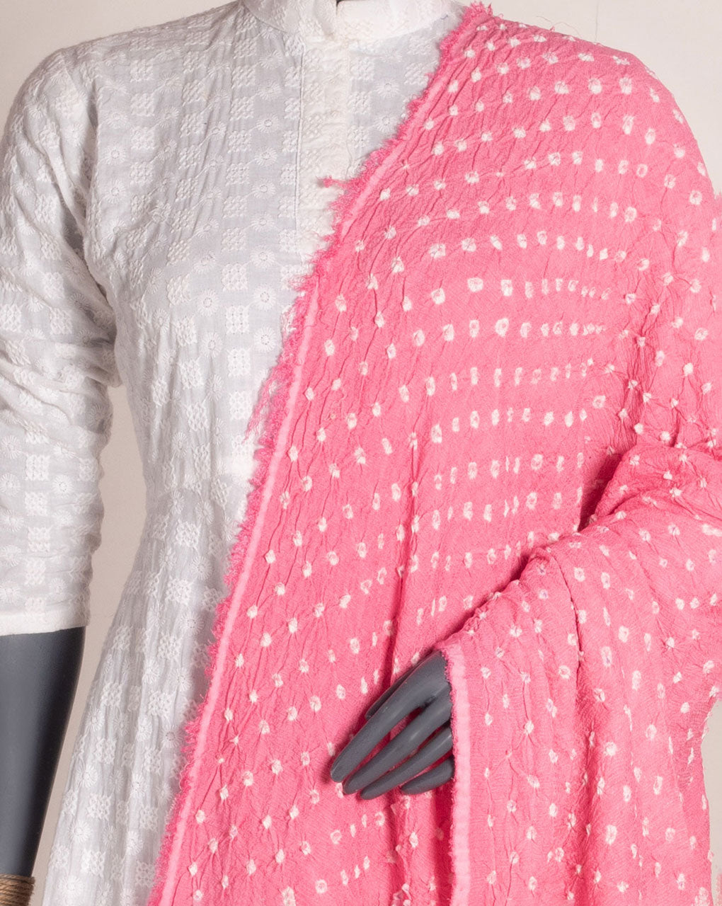 Pink Geometric Bandhani Dobby Rayon Dupatta - Fabriclore.com
