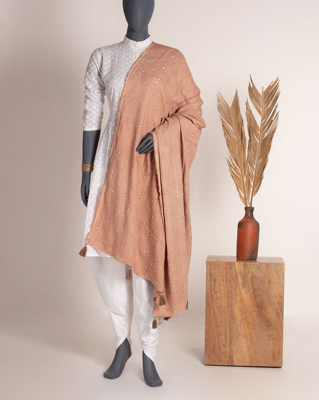Brown Geometric Bandhani Dobby Rayon Dupatta - Fabriclore.com